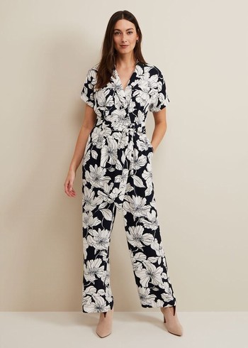 Phase Eight Constance Floral Jumpsuit Navy/White Canada | SUDKFR-718